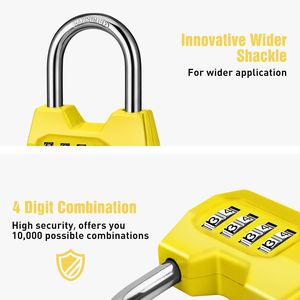 Cadenas à combinaison à 4 chiffres Disecu, étanche, pour extérieur, école, vestiaire, clôture, portail, abri, unité de stockage, lot de 1 (jaune) - Product Image 3