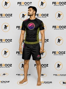 Mens Short Sleeve Rash Guard And Shorts Set <b>Athletic</b> Training Apparel For Gym Workout Fitness Grappling Wear - Product Image 6