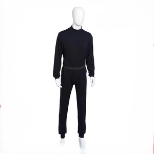<b>Men's</b> <b>Black</b> Long Sleeve <b>Turtleneck</b> Sweatpants Set Spandex Polyester Seamless Breathable Anti-Wrinkle Quick Dry Leisurewear - Product Image 1