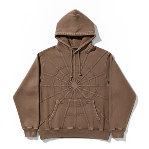 Sweat-shirt à capuche de qualité supérieure avec motif toile d'araignée en strass, sweat-shirt pour homme en coton lourd, streetwear personnalisé, impression en relief - Product Image 2