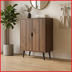 Modern 2 Door Chipboard MDF Board <b>Shoe</b> Cabinet <b>Storage</b> Organizer SC233 Walnut Entryway <b>Shoe</b> Rack Knock Down/DIY 3 <b>Shelves</b> for - Product Image 1