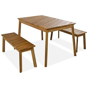 Acacia Wood Dining Set 3-Piece Indoor & <b>Outdoor</b> Furniture Includes 2 <b>Benches</b> & Beer <b>Table</b> for Porch Patio or Picnic - Product Image 6