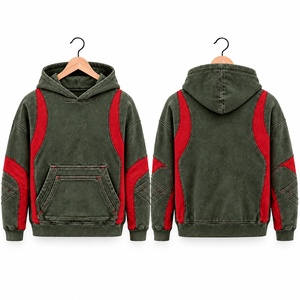 เสื้อฮู้ดดี้ผ้าฝ้ายเฟรนช์เทอร์รี่สีดำขาวแบบยูนิเซ็กซ์ 100% ตกแต่งด้วยผ้าปะติดปะต่อ มีกระเป๋าจิงโจ้ สวมใส่สบายๆ - Product Image 4