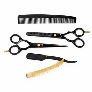 6 Japanese Steel Scissors & <b>Razor</b> <b>Set</b> - Gloss Black & 24k Gold - Product Image 6