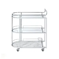 Chariot de bar moderne en céramique écologique avec étagères en verre et roulettes, style américain, idéal pour les cadeaux