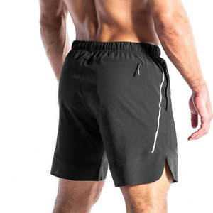Shorts de sport noirs pour hommes, taille mi-haute, élastiques, séchage rapide, avec bande latérale, en tissu polyester tissé - Product Image 5