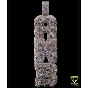 Colgante vertical de lujo AXB con diamante moissanita VVS talla baguette en plata de ley 925, joyería hip hop. - Product Image 2