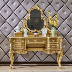 Elegant Modern Classic Solid Mahogany Dressing <b>Table</b> with <b>Mirror</b> Full Gold Carved <b>Vanity</b> Set Bedroom Furniture Luxury - Product Image 1