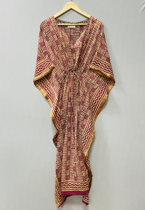 Caftán de Algodón Puro Ecológico con Estampado Bagru, Estampado a Mano, Estilo Indio, para Verano, Playa, o como Pareo, Cómodo, Largo hasta el Suelo - Product Image 2