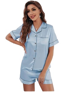 Conjunto de traje de noche relajado de satén de verano para mujer, ropa de dormir con estampado Floral, pijama de seda con cierre de botones, pantalones cortos lisos/sólidos tejidos - Product Image 1