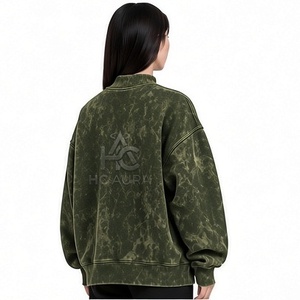 Sudadera Oversize de Felpa/Algodón con Lavado Ácido, Cuello Alto Simulado, Hombros Caídos, Color Negro, Premium, Estilo Urbano de Invierno, Muy Solicitada - Product Image 5