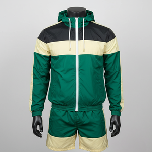 Offre Spéciale : Ensemble Coupe-Vent Homme en Nylon/Polyester – Veste à Capuche et Short à Taille Élastique avec Panneaux de Couleurs Contrastées – Tenue Quotidienne pour Garçon - Product Image 1