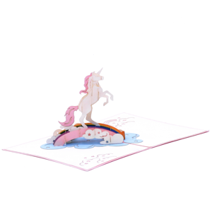 Tarjeta de Felicitación 3D Pop-Up al por Mayor, Tarjeta de Felicitación 3D Hecha a Mano con Diseño de Unicornio, Arcoíris y Nubes Rosas, Tema Mágico de Cumpleaños - Product Image 4