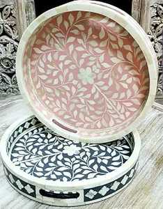 Plateau de service décoratif rustique en os incrusté fait main de luxe, centre de table pour table basse, décoration intérieure pour la maison et l'hôtel - Product Image 2