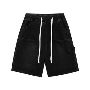 Short en jean 2026 tendance, couleur unie, taille à cordon, style décontracté avec poches, en coton délavé, taille mi-haute - Product Image 6
