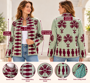 Veste brodée vert sauge, veste florale Suzani bordeaux, vêtement d'extérieur ethnique bohème - Product Image 2