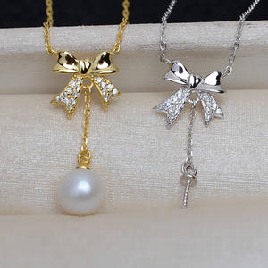 Juego de Pendientes de Plata S925 Hechos a Mano con Lazo, DIY, 8-13 Perlas, Accesorios de Joyería, Pendientes Colgantes de Moda, Colgante 3984 - Product Image 3