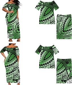 Nuevo Diseño, Vestidos de Estilo Tropical Hawaiano con Hombro Descubierto y Doble Capa, Vestidos de Sirena con Estampado Tribal Polinesio para Mujer - Product Image 3