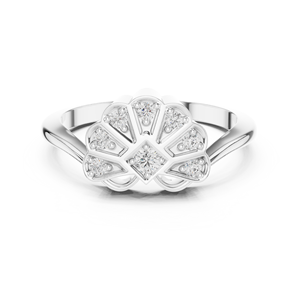 Élégante bague de mariée 0,15 CT avec couronne florale pavée de diamants et halo de lotus pour mariage - Product Image 1
