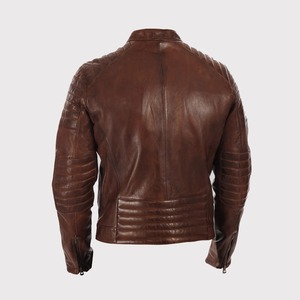 Men’s Brown Waxed Leather <b>Biker</b> <b>Jacket</b> - Product Image 2