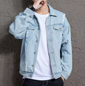 Mens <b>Light</b> Blue Denim <b>Jacket</b> Casual Turndown Collar Single Breasted Washed Cotton Jean Coat Spring Style Regular Fit - Product Image 5