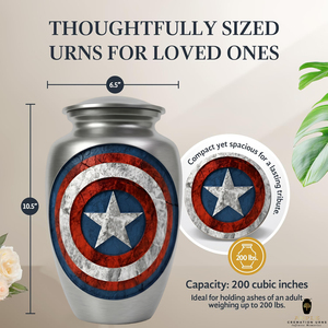 Urna Funeraria de Aluminio de 10 Pulgadas, Diseño Escudo Patriótico Americano/Europeo, Ecológica, Personalizable, Capacidad de 220 Pulgadas Cúbicas, para Adultos - Product Image 4