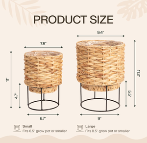 Pots de rangement au sol en jacinthe d'eau de style rétro, fabriqués au Vietnam, avec poignées, tissés à la main, écologiques - Product Image 6