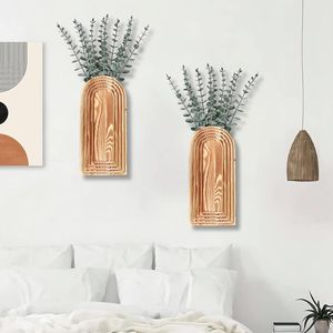 2 Pack Brown Finish Modern Farmhouse Boho Wall <b>Vase</b> <b>Set</b> for Entryway Hallway Bathroom Living Room Dining Decor - Product Image 3