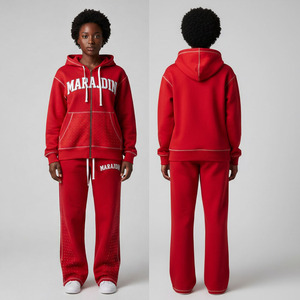 ชุดเซ็ตสองชิ้นขายาว ผ้าฝ้ายพิมพ์ลายพัฟฟ์ทรงโอเวอร์ไซส์ ซิปหน้า ล้างสีแบบแอซิดวอช สตรีทแวร์ โลโก้สั่งทำ แต่งขอบขาด้วยคริสตัล - Product Image 4