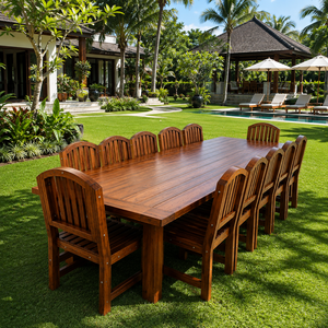 Juego de Comedor de Madera de Teca Sólida de Lujo para Exteriores, Mesa y Sillas Grandes para Jardín, Patio, Villa, Resort, Hotel - Product Image 1