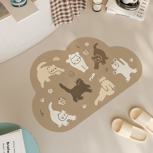 Alfombra de Baño con Estampado de Gato en Forma de Nube, Base de Goma Antideslizante, Diseño Moderno para Baño - Product Image 1