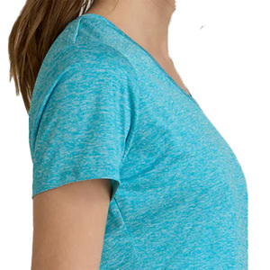 T-shirt à manches courtes col en V pour femme, couleur unie, logo, vêtement décontracté, coupe classique, 100% coton biologique, écologique, séchage rapide, printemps - Product Image 4