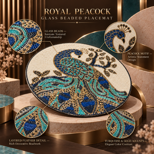 Set de table en verre perlé Royal Peacock avec plumes bleu turquoise et dorées |   Nappe de table décorative élégante pour une décoration de table de luxe - Product Image 5