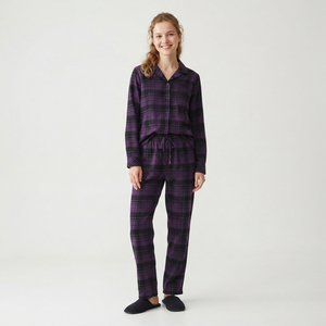 <b>Women</b> Plaid Pajama Set Long Sleeve Button Down Sleepwear <b>Suit</b> Full Length Drawstring Closure Nightwear Dress Plaid Shirt Trouser - Product Image 2