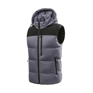 Gilet matelassé sans manches pour homme en laine noire écologique avec capuche, fermeture éclair frontale, décontracté, épais et chaud, coupe classique - Product Image 6