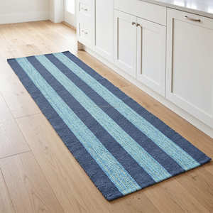 Alfombra de Cocina de Algodón Tejida a Mano con Rayas Azules para el Área de Desayuno, Lavadero y Hogar Costero - Product Image 1