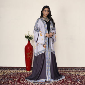 Abaya de satén coreano de lujo con estampado para mujer, elegante cárdigan árabe con frente abierto y mangas anchas, ropa islámica modesta. - Product Image 2