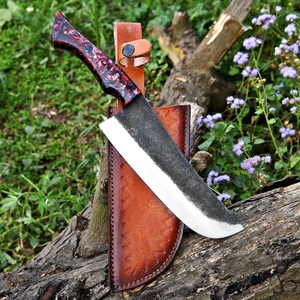 Couteau de chef artisanal forgé à la main, lame en acier inoxydable, manche en bois, étui en cuir, finition mate, ambidextre, 6-7,9 pouces, métal - Product Image 3