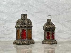 Handmade Moroccan Brass Lantern Boho <b>Candle</b> Holder with <b>Red</b> Glass Panels Ramadan Decor Islamic Festival Light Moroccan Art - Product Image 3