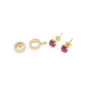 Pendientes Desmontables de Rubí Redondo de 5mm con Corte Brillante y Diamantes en Oro Amarillo Fino de 14k, Listos para Enviar - ¡Venta Caliente! - Product Image 3