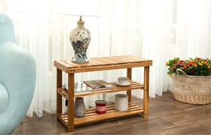 Banc étagère d'extérieur 3 niveaux en bois de teck, design rustique, résistant aux intempéries, mobilier de jardin, entrée, chambre, salon, balcon - Product Image 4