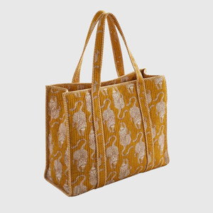 Bolso Tote Acolchado de Algodón Amarillo con Estampado de Mono, Estilo Bohemio, Abierto por Arriba, Bolso de Compras para Mujer, Uso en Todas las Estaciones - Product Image 2