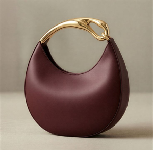 Rich burgundy leather <b>bag</b> featuring a gold chain clasp and curved flap. Timeless class available at wholesale prices. - Product Image 4