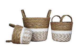 Panier rond en jonc de mer naturel avec poignées, de haute qualité, tissé à la main, écologique, pour la décoration intérieure - Product Image 3