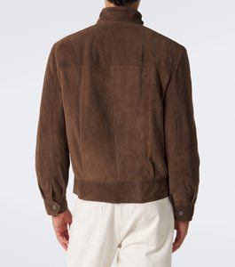 Men's Brown <b>Suede</b> <b>Bomber</b> <b>Jacket</b> Stand Collar Zip Pockets Casual Autumn Wear High Quality Wholesale Factory Manufacturer - Product Image 4