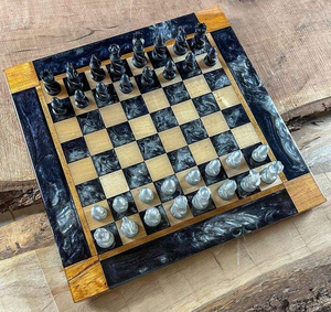 Coffret d'échecs HAPPY CUSTOM en bois et résine, jeu d'échecs de luxe avec pièces en résine rouge et noire, artisanat en résine - Product Image 5