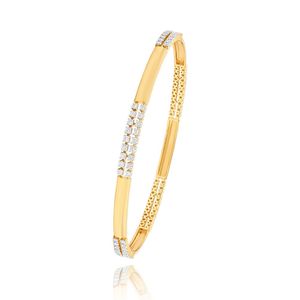 กำไลข้อมือคู่ทรงกลมประดับเพชรเพาะเลี้ยงทรงกลมสองแถว ทองคำ 14K สีเหลือง - Product Image 3