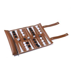 Eco-friendly Customized Pu Leather Game Figures Roll Up <b>Backgammon</b> Chess Checkers Set with Roll Bag Travel Game - Product Image 4