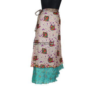 Assorted Colors Magic Long Silk <b>Wrap</b> <b>Skirts</b> 2 Layer Reversible Magic Silk Saris <b>Wrap</b> Long <b>Skirt</b> Sarong <b>Wrap</b> Girl's Recycled Silk - Product Image 3