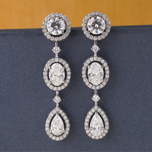 14K <b>Gold</b> Micro-Pave Halo <b>Dangle</b> <b>Earrings</b> with 6.74 CT Multi-Shape Lab Grown Diamonds VVS1 Clarity Emerald Cut - Product Image 1